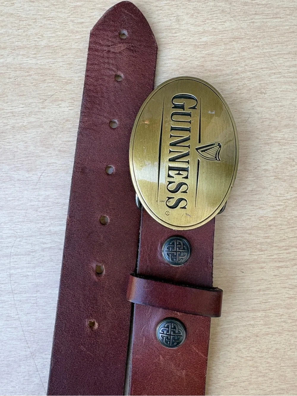 Guinness Lee River Belt Company Vintage Buckle & Brown Leather Belt Sz XL